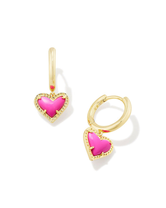 Ari Heart Huggie Ear Gold Neon Pink