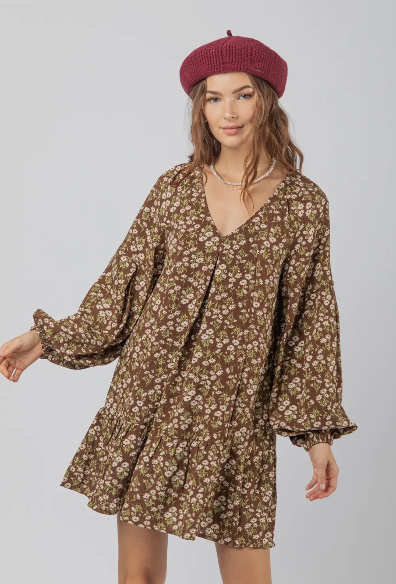 Brown Floral Mini Dress- Final Sale