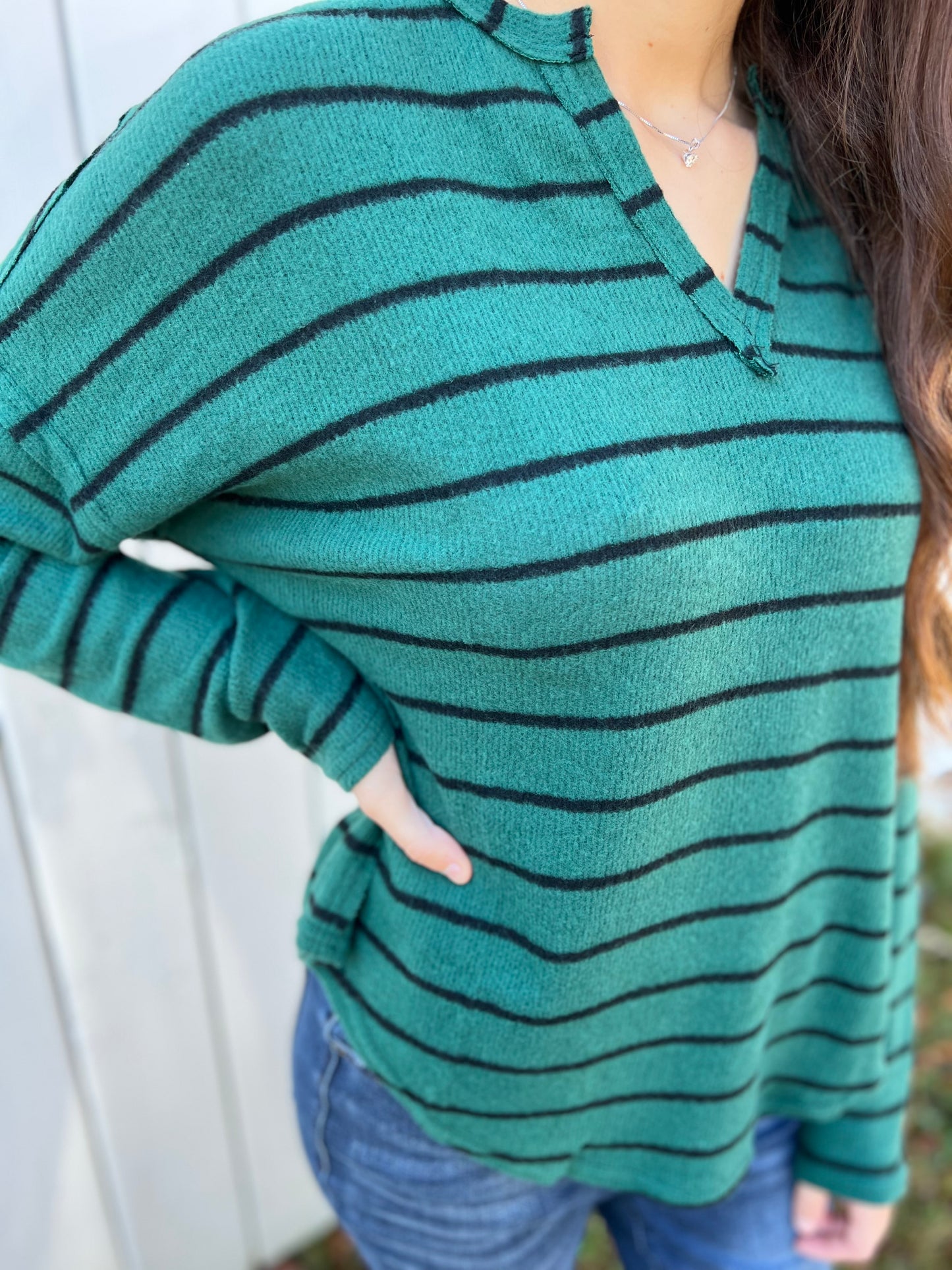 Green Stripe Top- Final Sale