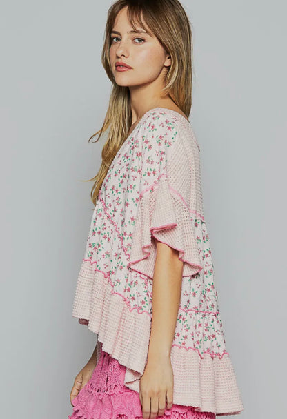 V-Neck Short Sleeve Ruffle Top