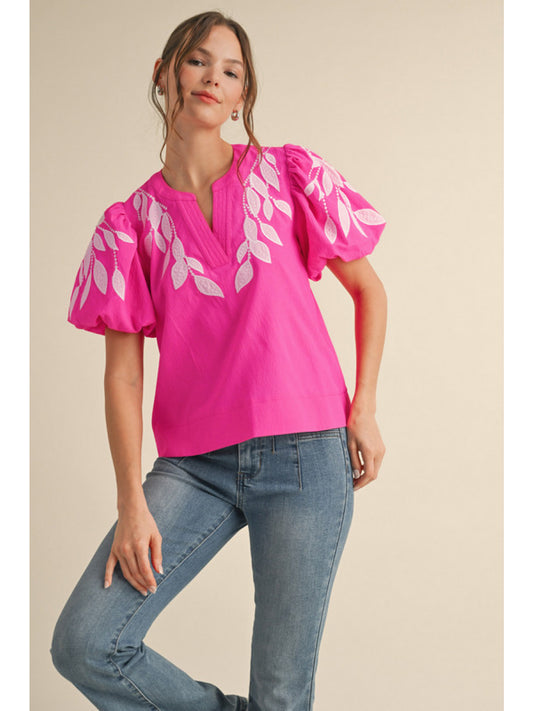 Embroidered Puff Sleeve Top