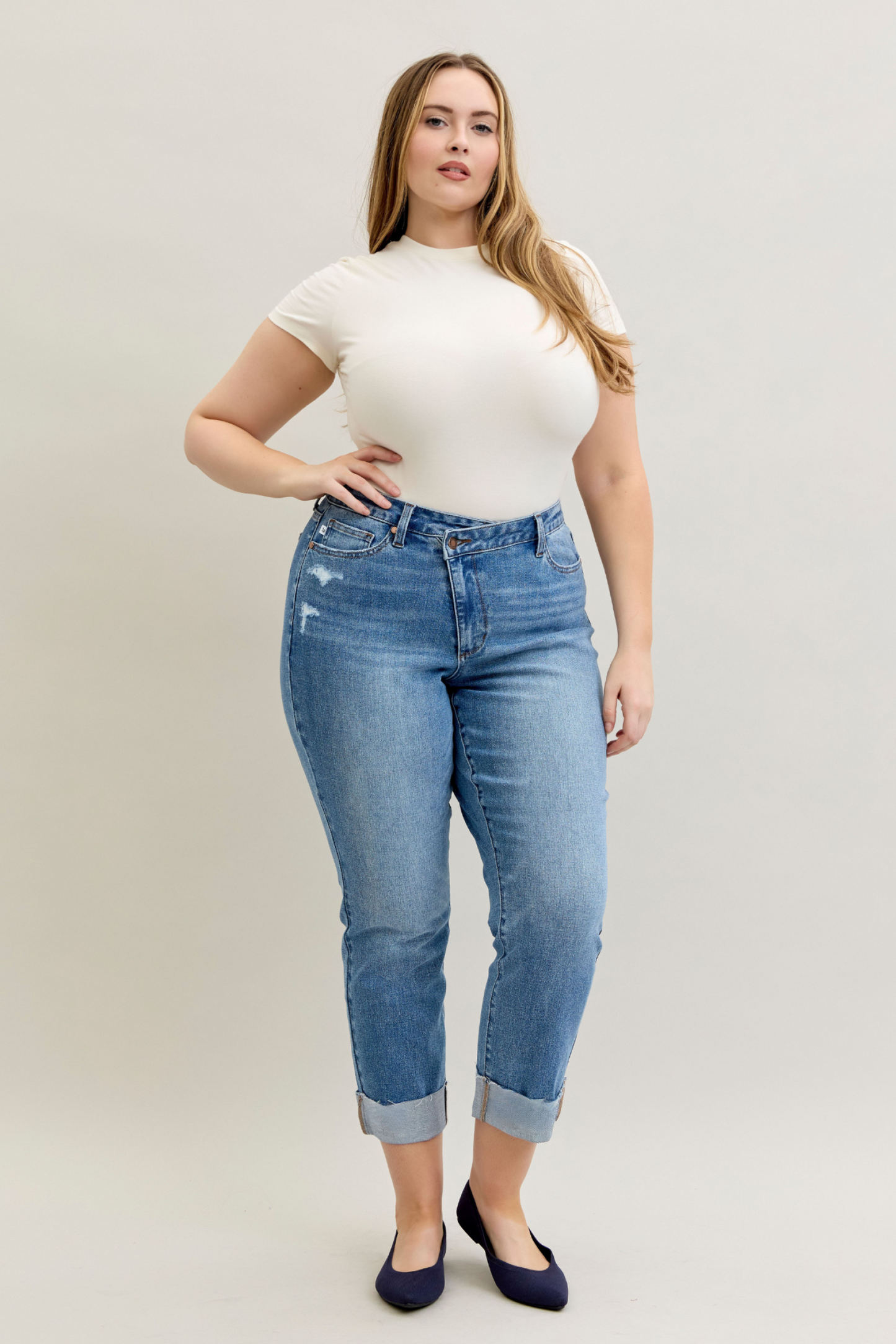 Judy Blue Boyfriend Criss-Cross Cuff Jeans