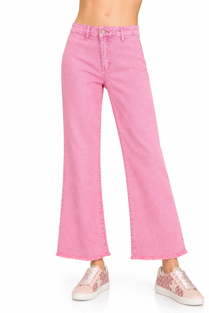 Acid Wash Frayed Hem Straight Leg Jeans