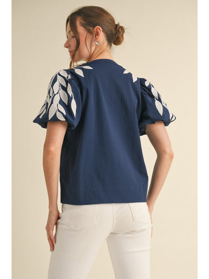 Embroidered Puff Sleeve Top