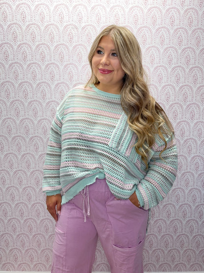 Stripe Open Knit Crochet Sweater