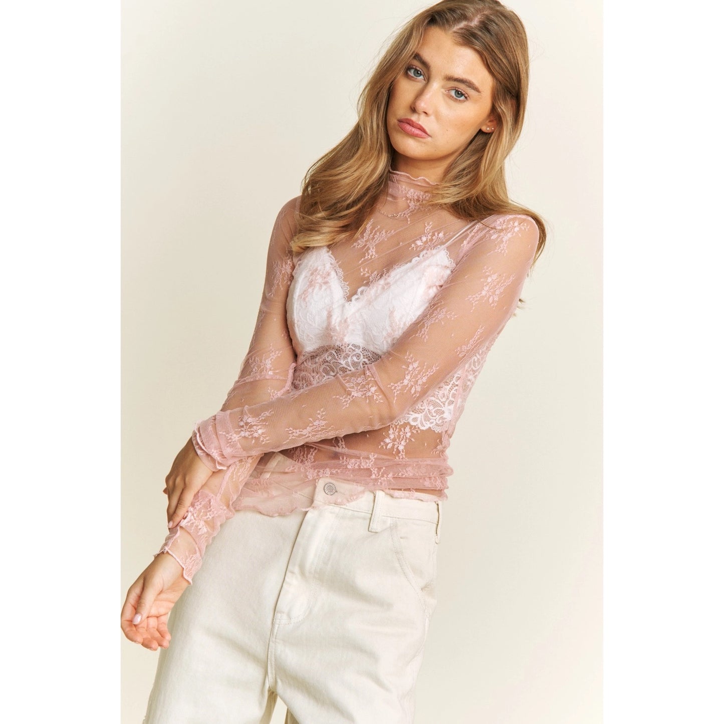 Mesh Lace Layering Long Sleeve Top