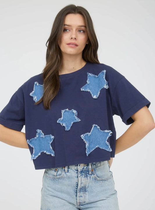 Denim Star Patch Top