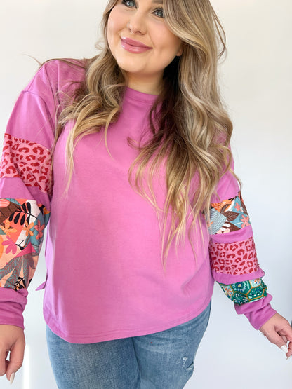 Mix Print Sleeve Pullover