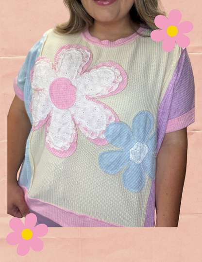 Waffle Knit Flower Top