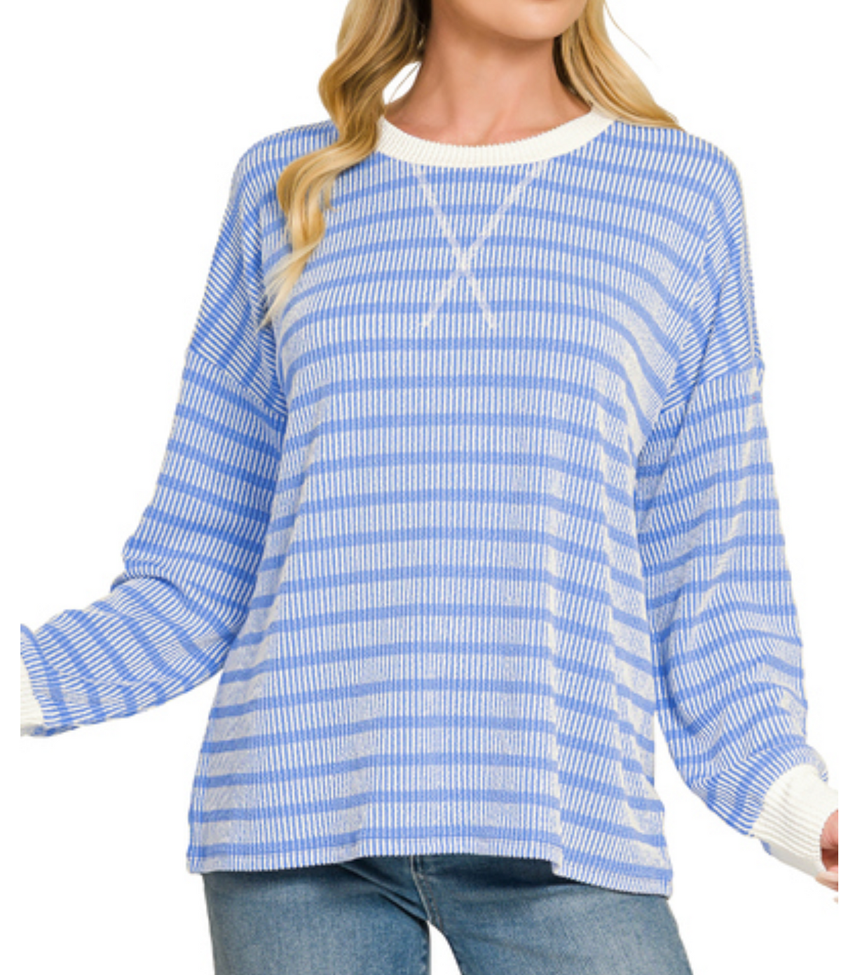 Blue Raised Rib Top