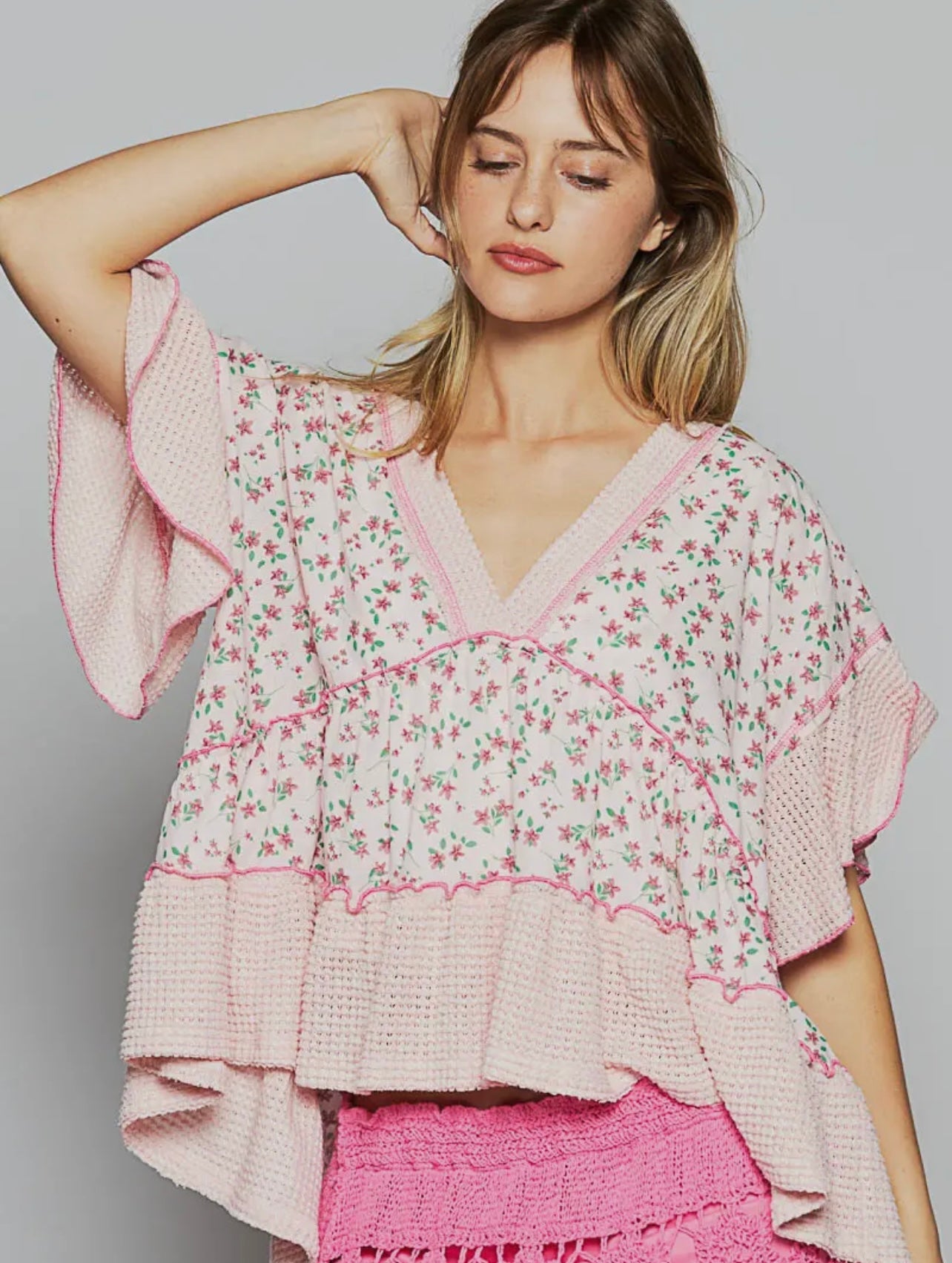 V-Neck Short Sleeve Ruffle Top