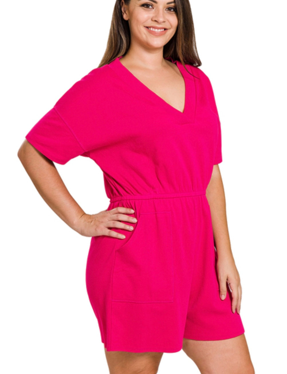 Pink V Neck Romper- Final Sale