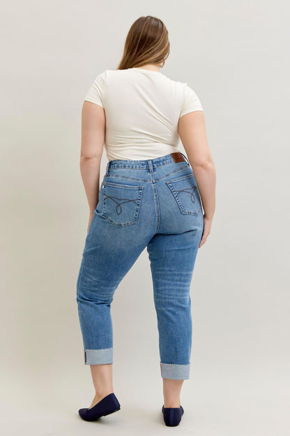 Judy Blue Boyfriend Criss-Cross Cuff Jeans