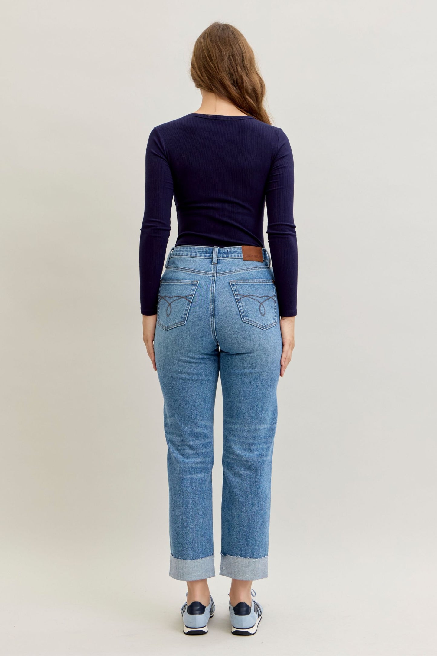 Judy Blue Boyfriend Criss-Cross Cuff Jeans