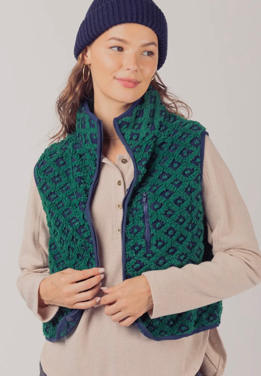 Green/Navy Cropped Vest- Final Sale