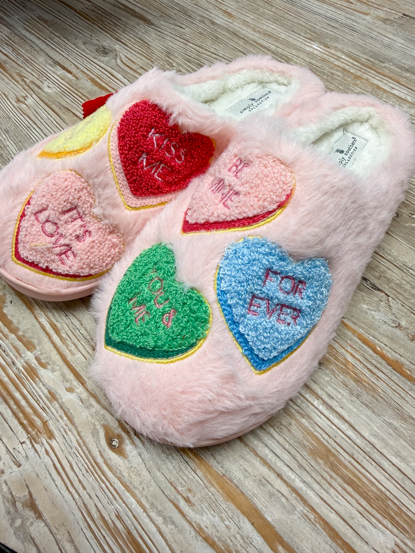 Conversation Hearts Fuzzy Slippers
