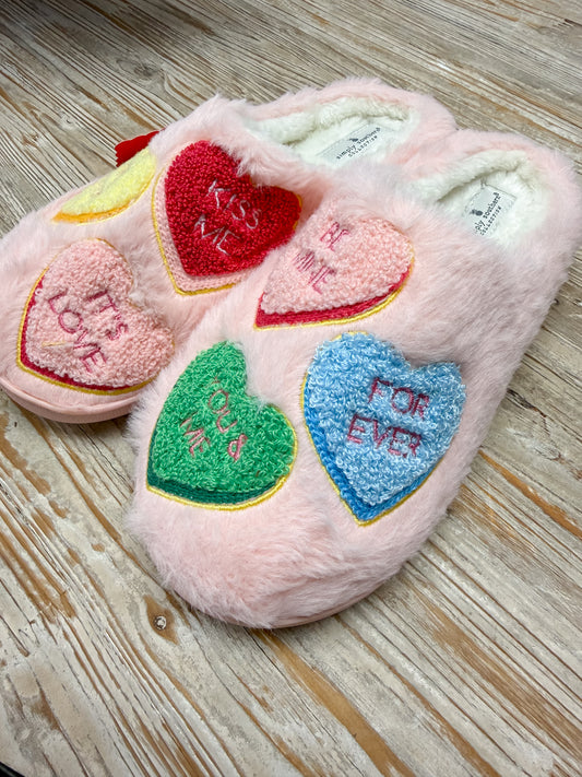 Conversation Hearts Fuzzy Slippers