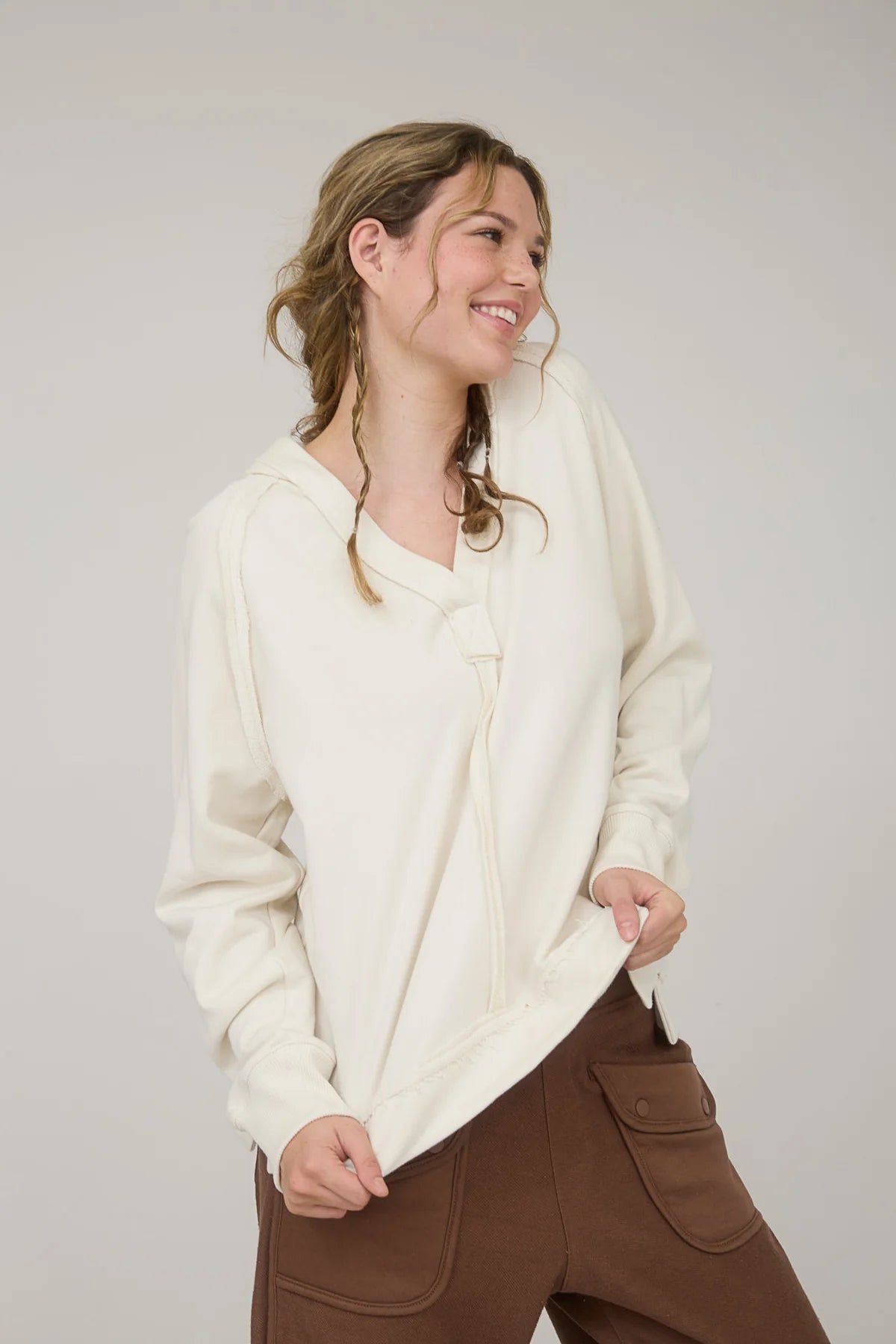 Hooded V Neck Long Sleeve Top