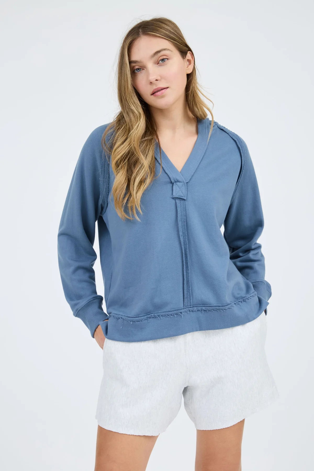 Hooded V Neck Long Sleeve Top