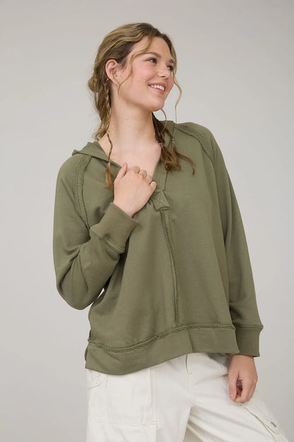 Hooded V Neck Long Sleeve Top