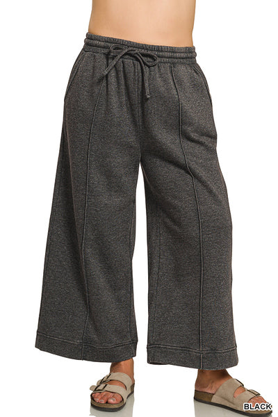 Acid Wash Pintuck Wide Leg Sweat Pants