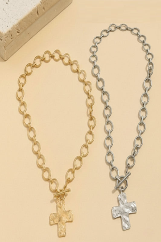 Hammered Cross Necklace