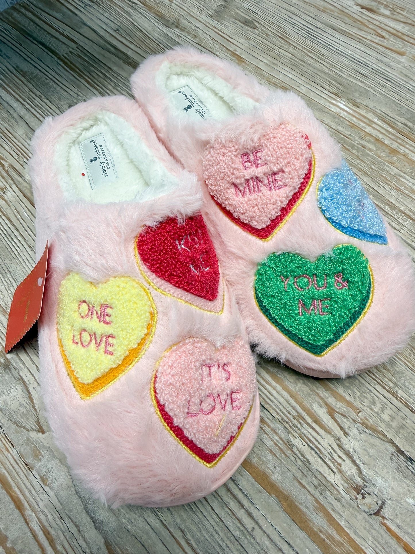 Conversation Hearts Fuzzy Slippers