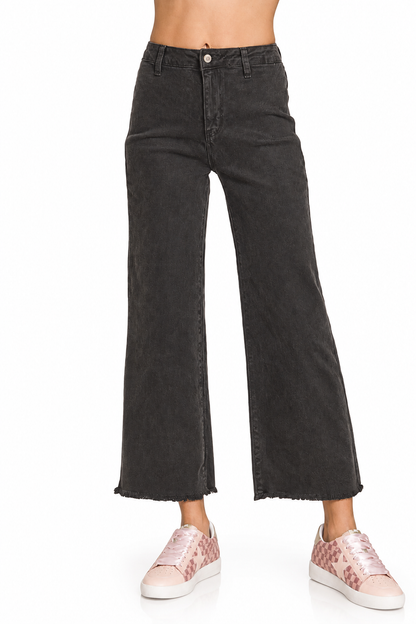 Acid Wash Frayed Hem Straight Leg Jeans