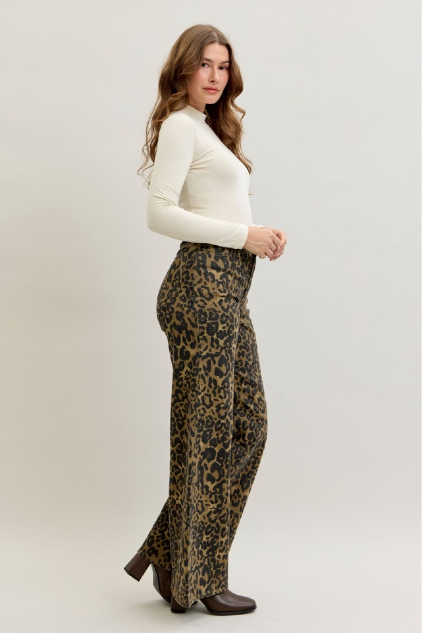 Judy Blue Leopard High Waist Retro Wide Jeans