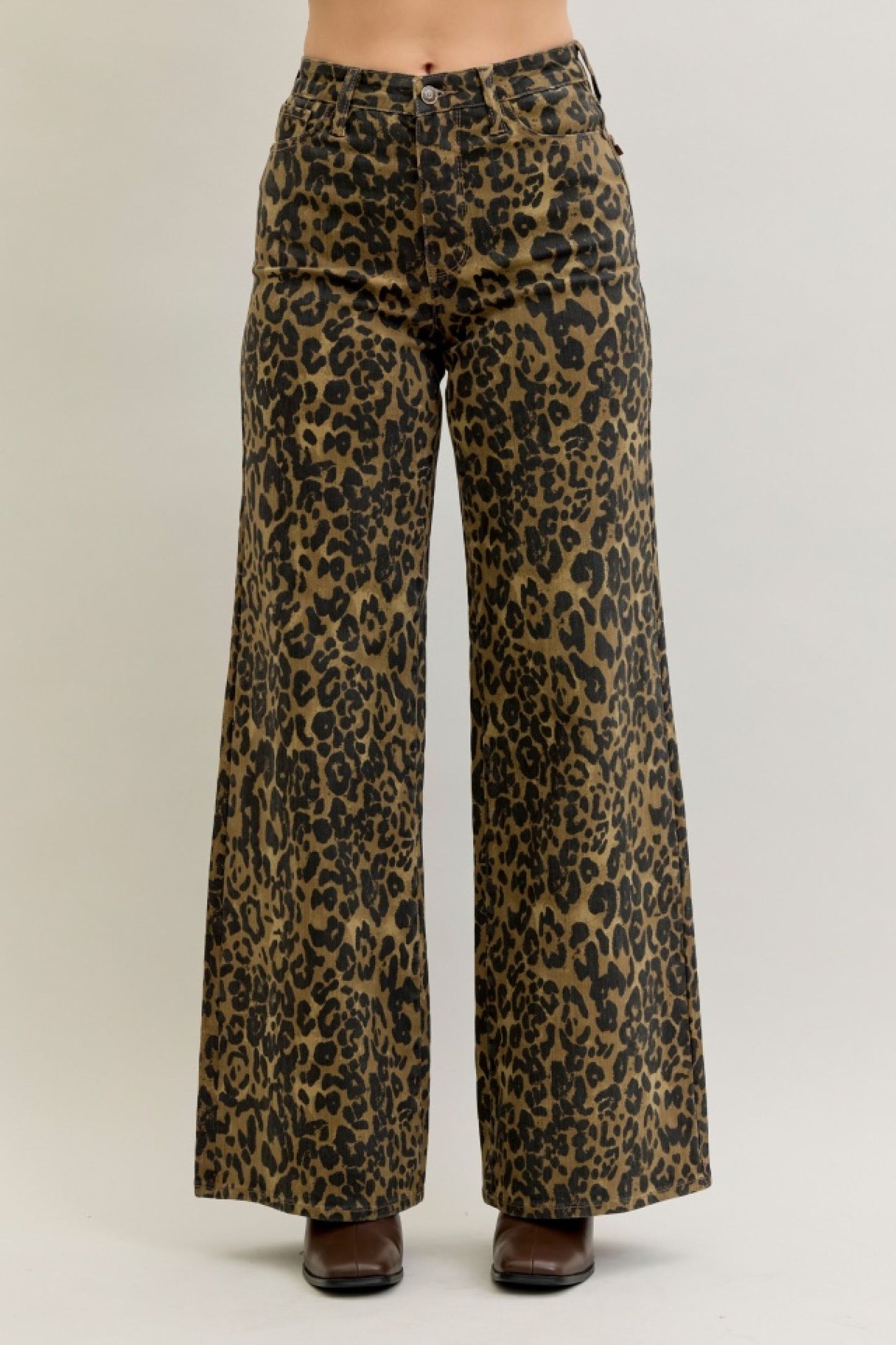 Judy Blue Leopard High Waist Retro Wide Jeans