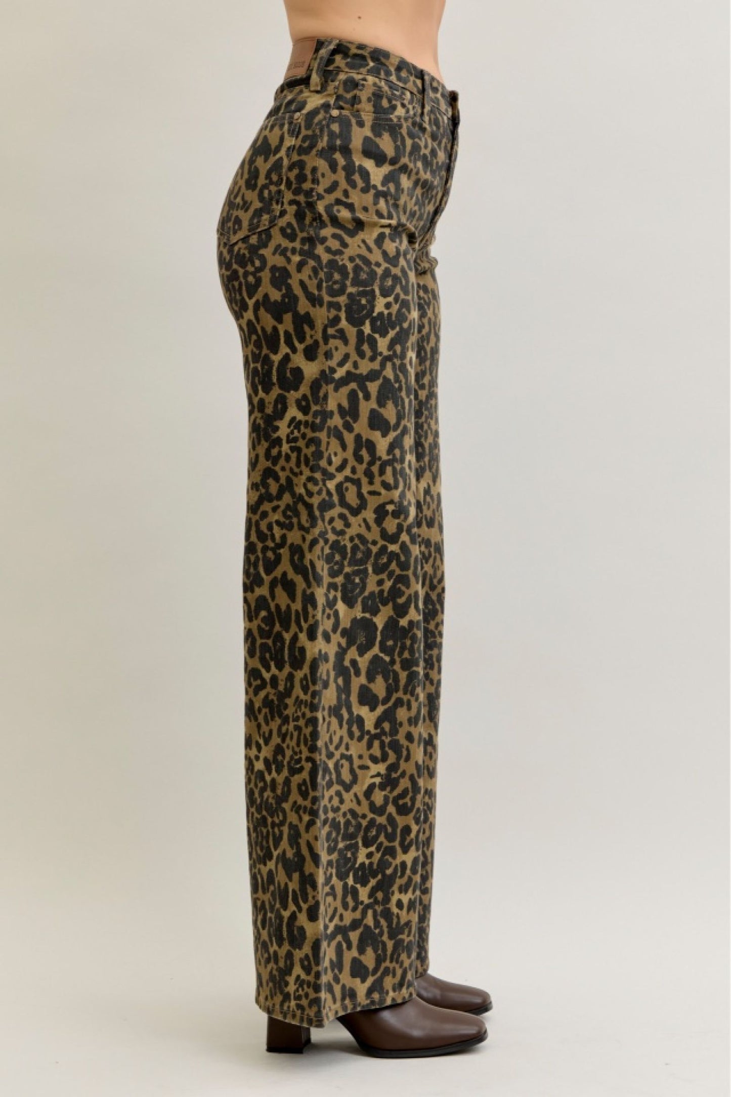 Judy Blue Leopard High Waist Retro Wide Jeans