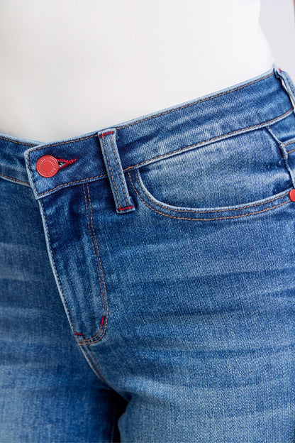 Judy Blue Mid Rise Plaid Print Cuff Boyfriend Fit