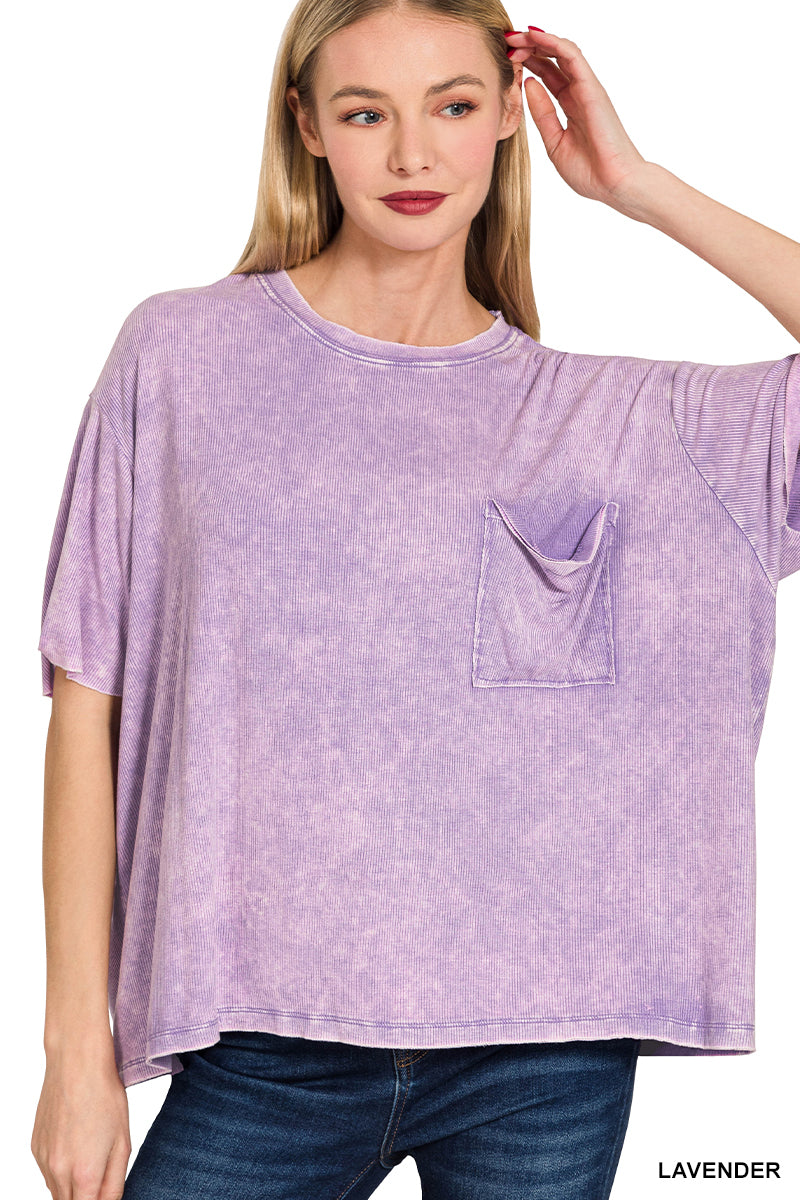 Washed Ribbed Short Sleeve Top
