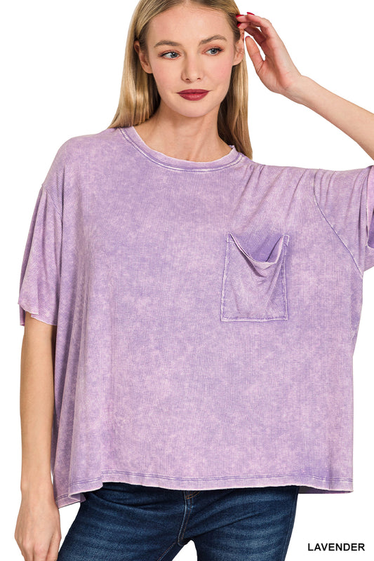 Washed Ribbed Short Sleeve Top