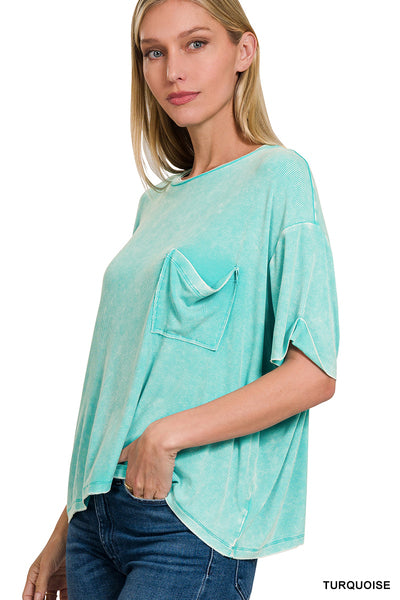 Washed Ribbed Short Sleeve Top
