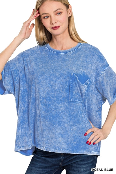 Washed Ribbed Short Sleeve Top