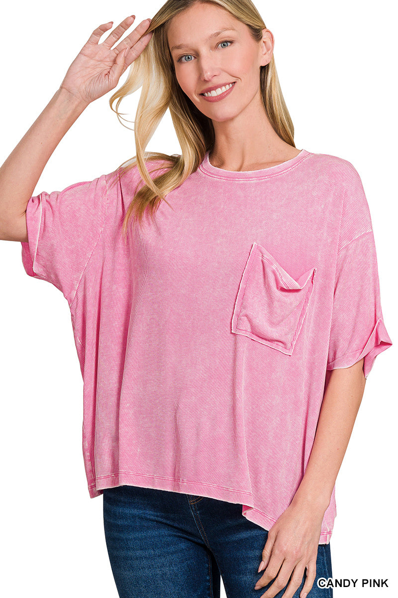 Washed Ribbed Short Sleeve Top