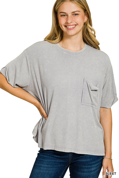 Washed Ribbed Short Sleeve Top