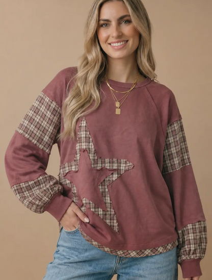 Plaid Patch Star Top
