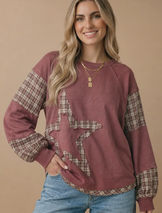 Plaid Patch Star Top