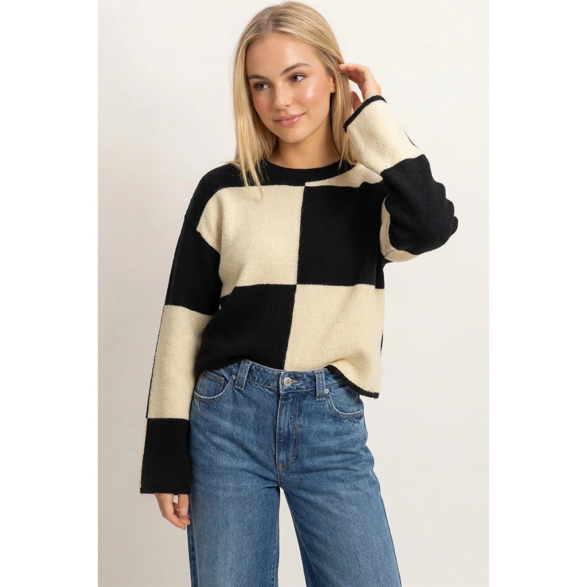 Crewneck Check Sweater