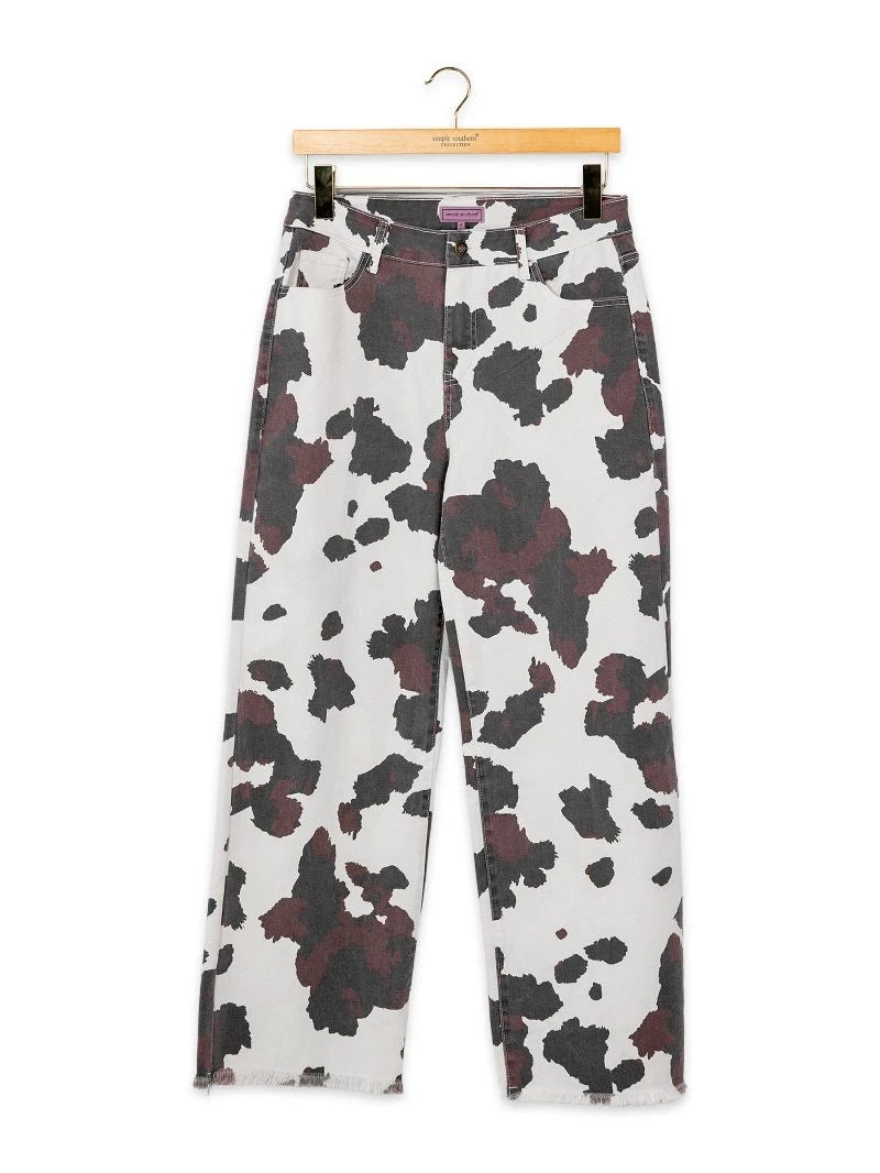 Cow Print Straight Leg Jeans