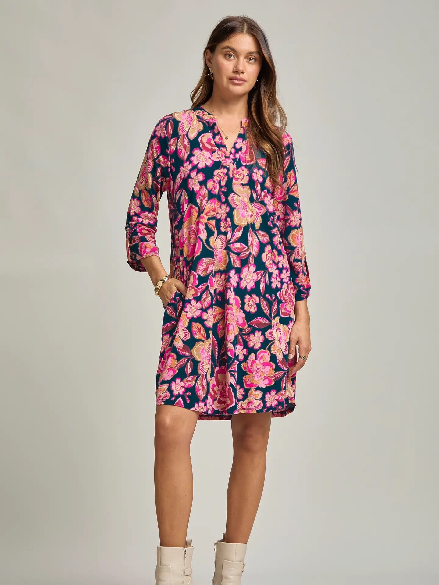 Navy & Pink Floral Scarlett Dress