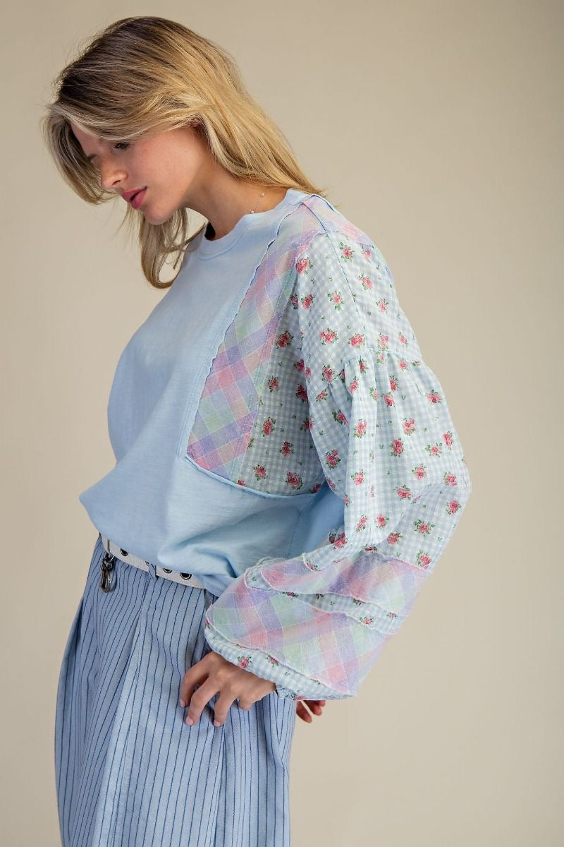 Patchwork Mix Pattern Long Sleeve Top