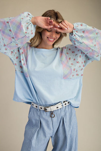 Patchwork Mix Pattern Long Sleeve Top