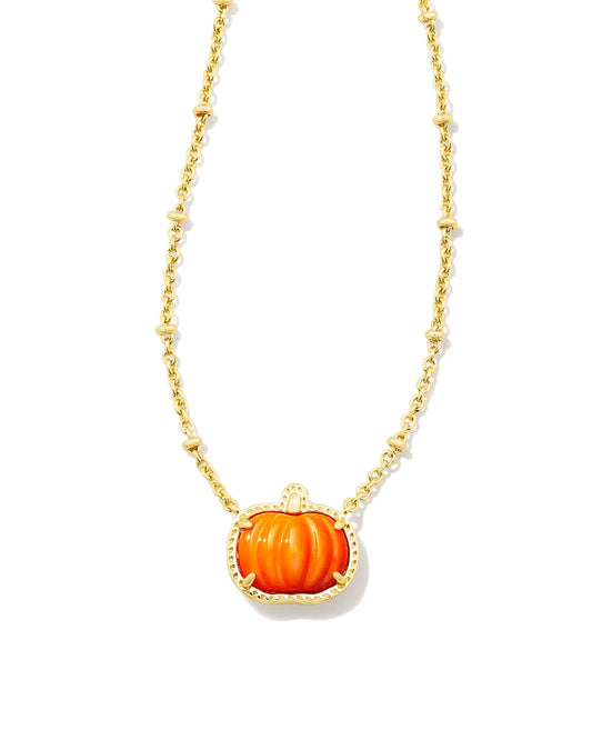 Kendra Scott Pumpkin Gold Short Pendant Necklace in Orange Mother-of-Pearl