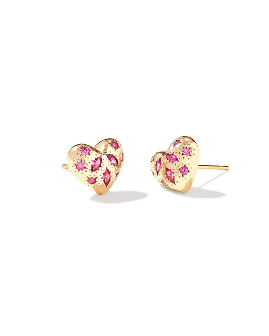 Holland Heart Stud Earrings Gold Pink Crystal