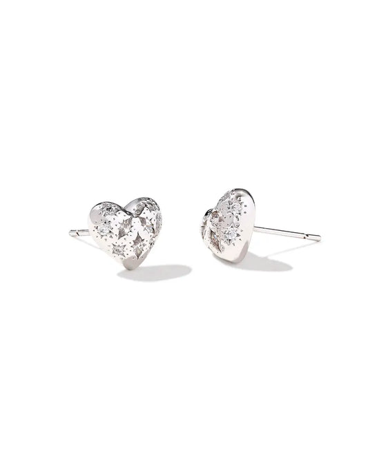 Holland Heart Stud Earring Rhodium White Crystal