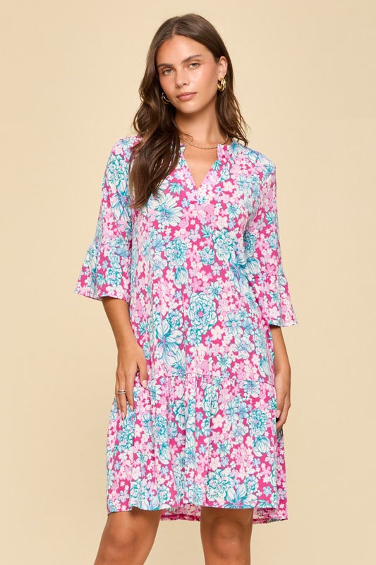 Pink Blue Floral Lizzy Sunday Dress