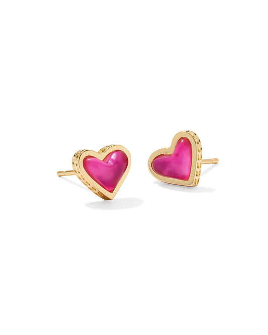 Framed Ari Heart Stud Earrings Gold Azalea Illusion